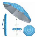 7 ft. Metal Tilt Beach Umbrella with Sand Anchor and Carry Bag, Built-In Table Tray in Baby Blue Stripes