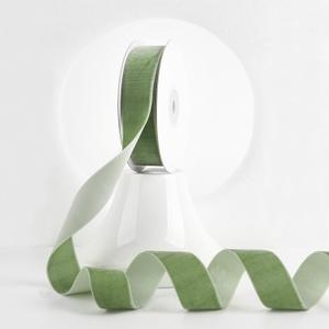 MEEDEE Sage Green Velvet Ribbon 1 Inch Single Face Nylon Velvet Ribbon 2 Rolls 20 Yards Light Green Ribbons for Christmas Tree, Gift Wrappig, Rustic Wreath, Velvet Bow Making, Home Decor