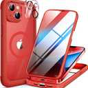 Miracase Glass Series Designed for iPhone 14 Plus Case 6.7 inch, 2023 Upgrade Full-Body Magnetic Clear Case with Built-in 9H Tempered Glass Screen Protector,Compatible with MagSafe, Red