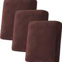 H.VERSAILTEX Velvet Stretch Couch Cushion Cover Plush Cushion Slipcover for Chair Loveseat Sofa Cushion Furniture Protector Seat Cushion Sofa Cover (3 Piece Sofa Cushion Covers, Brown)