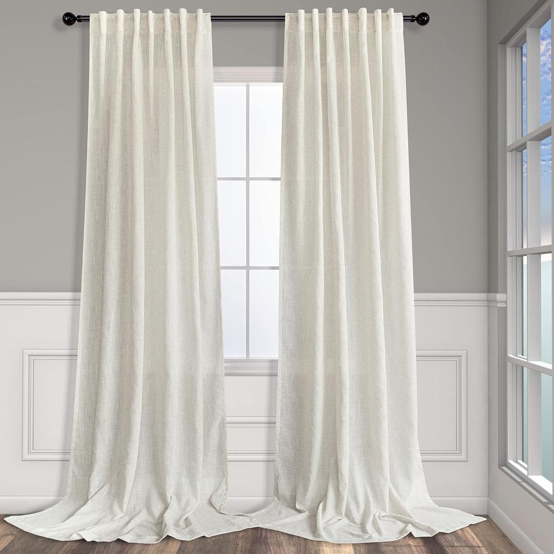 Pitalk 102 Inch Long Curtains 2 Panel for Living Room Dining Back Tab Loop Pocket Custom Natural Linen Sheer Ivory Cream Curtain for Bedroom Playroom Boho Farm House Cottage Core Decor 42 x 102 Length