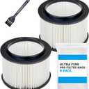 2 Pack 17810 Filters Replacement for Craftsman 3 to 4 Gallon General Purpose Wet Dry Vacuum, Part# 9-17810, with 8 Pre-filter Bags & 1 Brush
