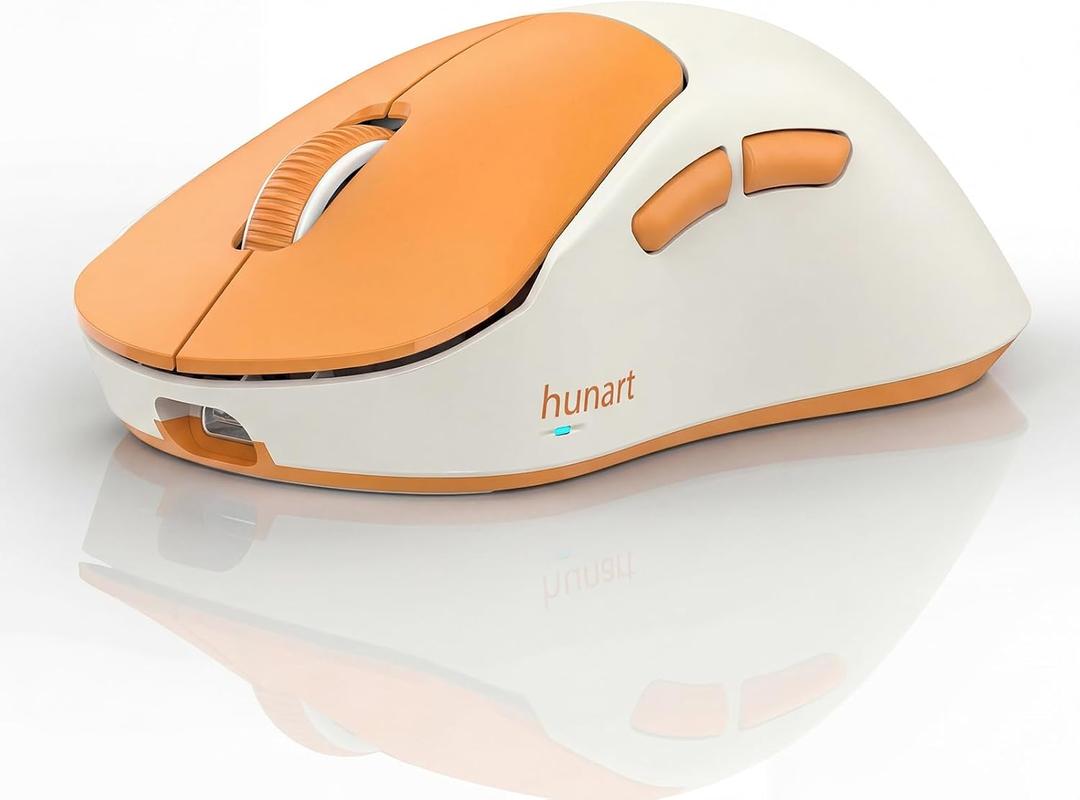 hunart H6 49g Wireless Mouse, Bluetooth & 2.4GHz Rechargeable Mouse, Lightweight Silent Ergonomic Mouse with USB-C Charging, Portable Right-Hand Office Mouse for Laptop, PC, MacBook, Office(Orange)