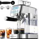 AMZCHEF Espresso Machine with Upgraded Automatic Milk Frother, 20 Bar Cappuccino Machines with LCD Display for Home Gifts, Latte Coffee Maker with Dual Wall & Filters, Sliver