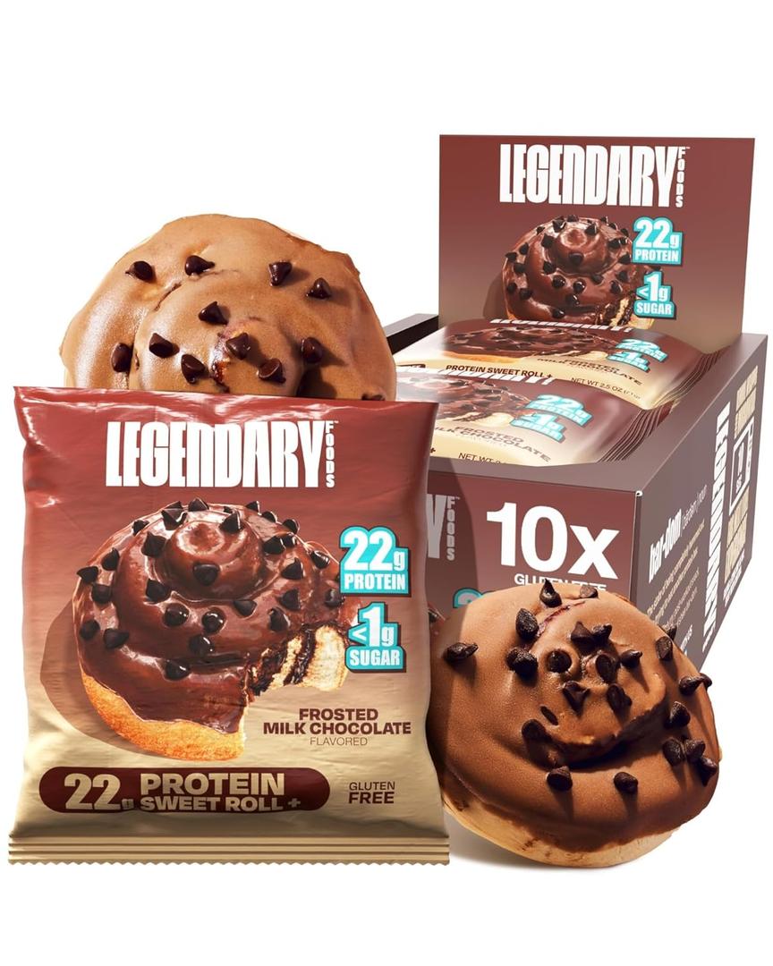 Legendary Foods Cinnamon Roll 22g Protein Bars  Gluten-Free, Low Carb Meal Option  Sweet Zero Sugar Snack, Keto-Friendly  10-Pack High Protein Pre- or Post-Workout Nutrition Bars - Milk Chocolate