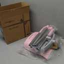 Broom and Dustpan Combo Set, Long Handle and Standing Dust Pan with Comb Teeth, Efficient Floor Cleaning for Kitchen, Outdoor, Dorm, Apartment, Office Lobby (Pink Gray)