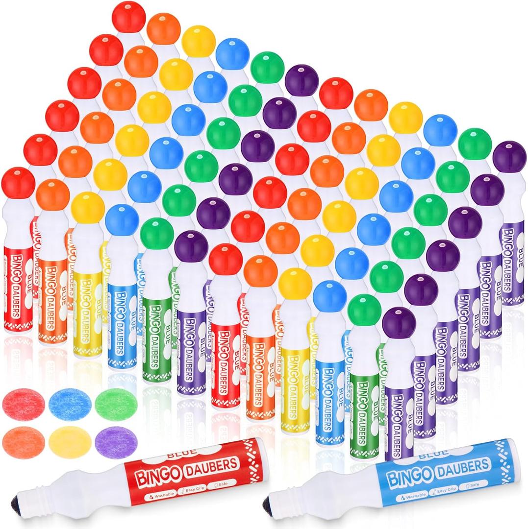 Crtiin 72 Pack Mixed Colors Set of Bingo Daubers Dot Markers Bingo Supplies in 6 Colors Art Markers Paint Craft Ideal for Art and Crafts Painting Supplies Drawing Coloring Class Gift