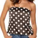AIHUKOCY Women Polka Dot Tube Bandeau Strapless Sleeveless Backless Tank Top Polka Dots Peplum Y2k Tube Shirt Tops Brown