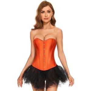 LEACOOLKEY Women Lace-up Bustier Corset Top Sexy Overbust Body Shapewear Waist Cincher Corset L