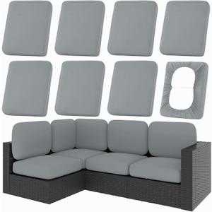 hyha 8Pcs Patio Cushion Covers, Stretch Outdoor Couch Cushion Covers Replacement, Washable Outdoor Chair/Sofa Slipcovers for Patio Furniture Cushions Protector with Elastic Bottom(Gray,Cover Only)