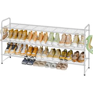 3 Tier Shoe Rack for Closet, 46.5 Inch Extra Long Shoe Storage Organizer for Shelves, Heavy Duty Metal, Easy Assembly, White