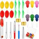 2 x 26 Pieces Needle Threaders for Hand Sewing Machine Kit 6 Gourd,6 Thumb and 6 Fish Needle Threader 2 Seam Ripper 2 Sewing Tweezers 2 Thimble with Scissor Box for DIY(Vivid Color)