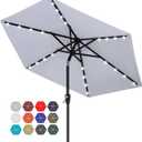 ABCCANOPY Durable Solar Led Patio Umbrellas with 24LED Lights 7.5FT with 6 Sturdy Ribs (Fog Gray)