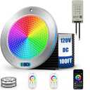TheDeco 9 inch Pool Lights for Inground Pool, 54W 19 Color Changing Led Underwater Swimming Pool Light with Controller & APP Control, 120V 5500LM IP68 Waterproof Spa Light 100FT Cord (100 FT)
