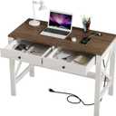 ChooChoo Computer Desk with USB Charging Ports and Power Outlets, Modern Simple 40 Inches Desk with Drawers, Makeup Vanity Console Table, Soft White