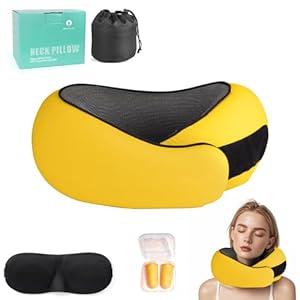 Mlchdykcp 2025 New Travel Pillow, Travel Neck Pillows for Airplane, Neck Pillow Airplane - Memory Foam Neck Pillow for Traveling, Ultimate for Adults and Kids, Yellow