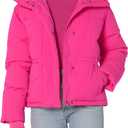 Amazon Essentials Women's Short Waisted Puffer Jacket (Large, Neon Pink)