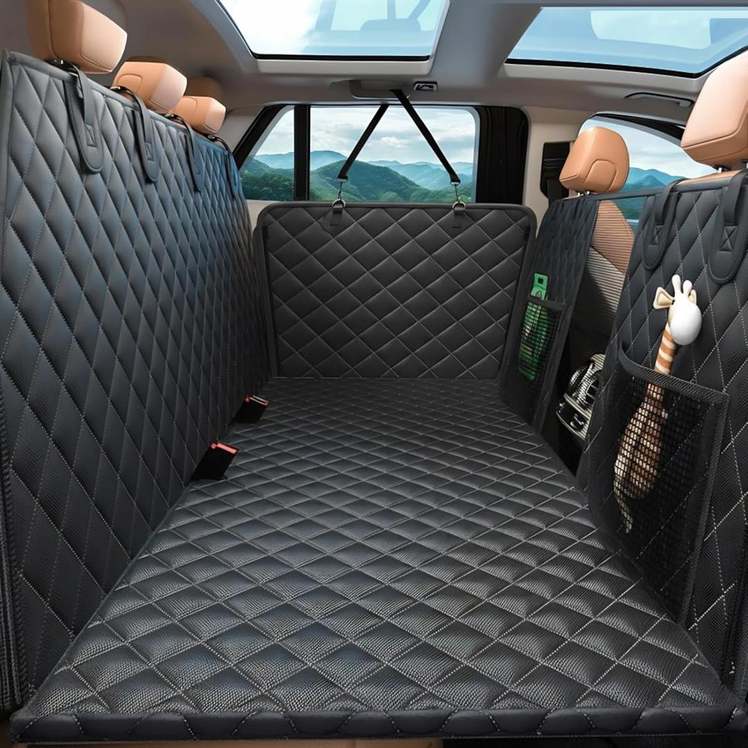 Hard Bottom Hold 500lbs Dog Car Seat Cover for Back Seat, 7 Layer Material Sturdy Waterproof Back Seat Extender for Dogs Increase Space 50%, Thickened Comfortable Dog Car Seat Cover for Car SUV (black)