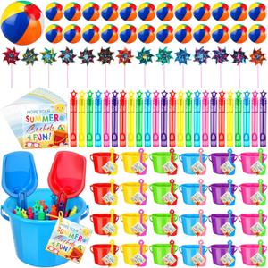 End of Year Gifts Summer Pool Beach Party Favor Include Inflatable Beach Ball Shovels Rainbow Pinwheels Bubble Wand Greeting Card for Party Supplies Gifts Prizes (72 Pcs)