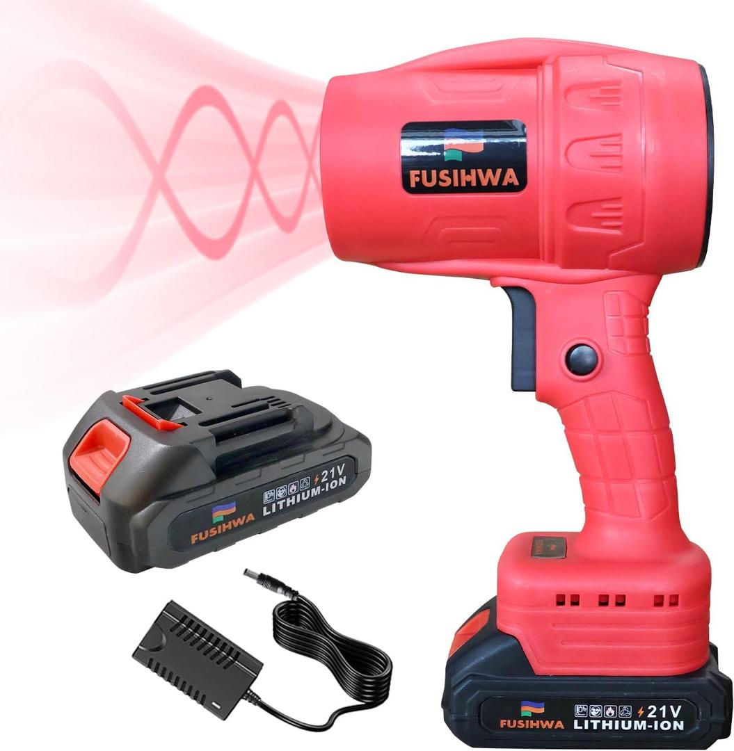 Handheld Mini Cordless Leaf Blower, 21V Battery Cordless Small Leaf Blower for Lawn Care, Patio, Car Dryer, Blowing Leaves and Dust,Battery Powered 400 CFM 100 MPH,Tiny Red Leaf Blowers