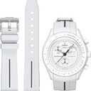 Bands for Moonswatch Watch,Curved No Gap Rubber Strap Compatible with Omega X Swatch Moonswatch Speedmaster/Rolex/SEIKO 20mm Watch,Swatch Omega Moonswatch Speedmaster Watch Replacement Band Men Women (White black line)