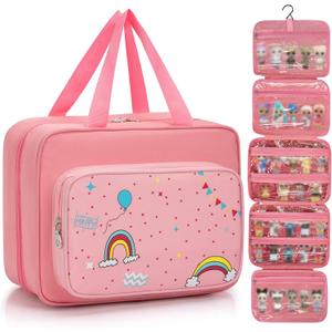 Doll Carrying Case Compatible with LOL Surprise Dolls, Toy Hanging Organizer Storage Bag for Girls with a Hanging Hook and 7 Clear Zipper Pockets, Bag Only (11.4"x9"x5" (7 Pockets))