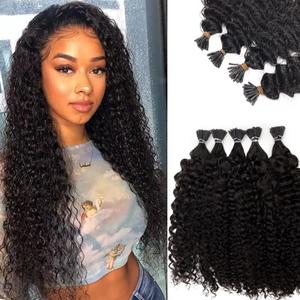 I Tip Hair Extensions Human Hair 20 Inch Kinky Curly I Tip Human Hair Extensions for Black Women Cold Fusion Stick Tipped Brazilian Virgin Hair Curly Microlink Hair Extension 50g50Strands (#1B-KC)