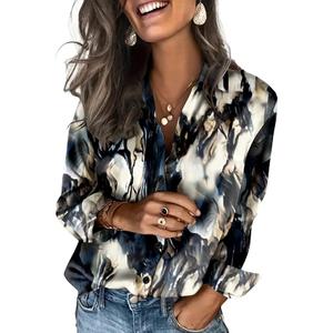 Zeagoo Satin Blouses for Women Silk Button Down Shirts Long Sleeve Tops | Dressy Casual Shirts, Business Casual Outfits, Ladys Fashion Clothes for Spring Summer Fall, Tie Dye Medium
