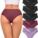 Riozz Sexy Seamless Underwear Wave Edge No Show Bikini Panties V-waist Ice Silk Hipster Lady Cheeky Invisibles Briefs 6 Pack (XXL)
