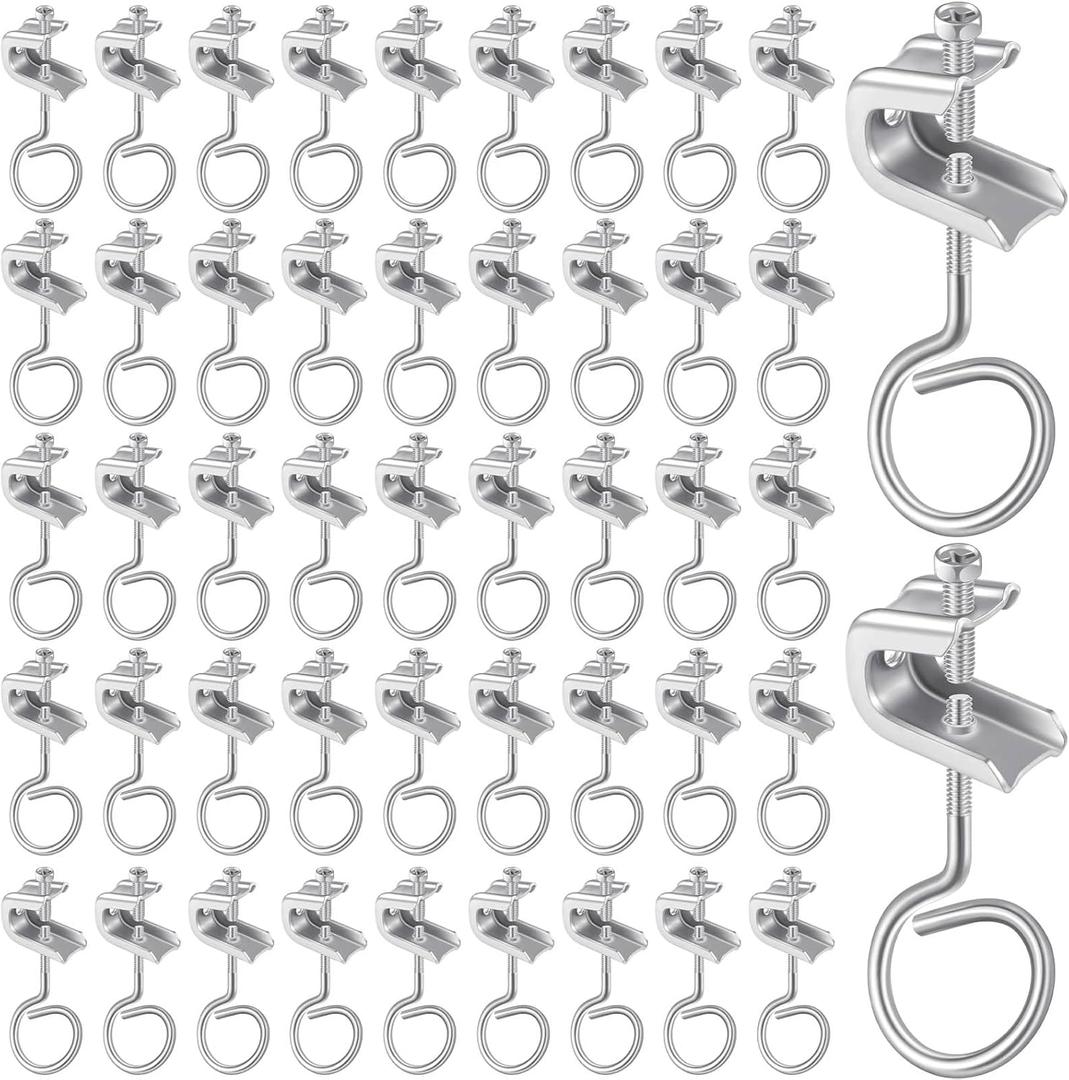 Hicarer 50 Set 1/4 x 20 Beam Clamp Steel Small C Clamps with Screws Metal Machine Threaded Bridle Rings Cable Ring Hangers for Pipe, Can Withstand 75 Lbs (1 1/4 Inch Bridle Rings)