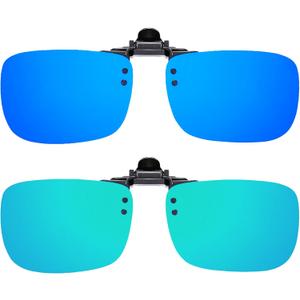 Polarized Flip up Clip-on Sunglasses 2 Pack Anti-Glare UV400 Lens for Fishing Driving over Prescription Glasses
