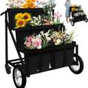 Prolee Flower Stand, Flower Cart with 12 Buckets, Flower Display Stand with Large Wheels, Flower Cart, Moving Florist Bouquet Shelf, Black