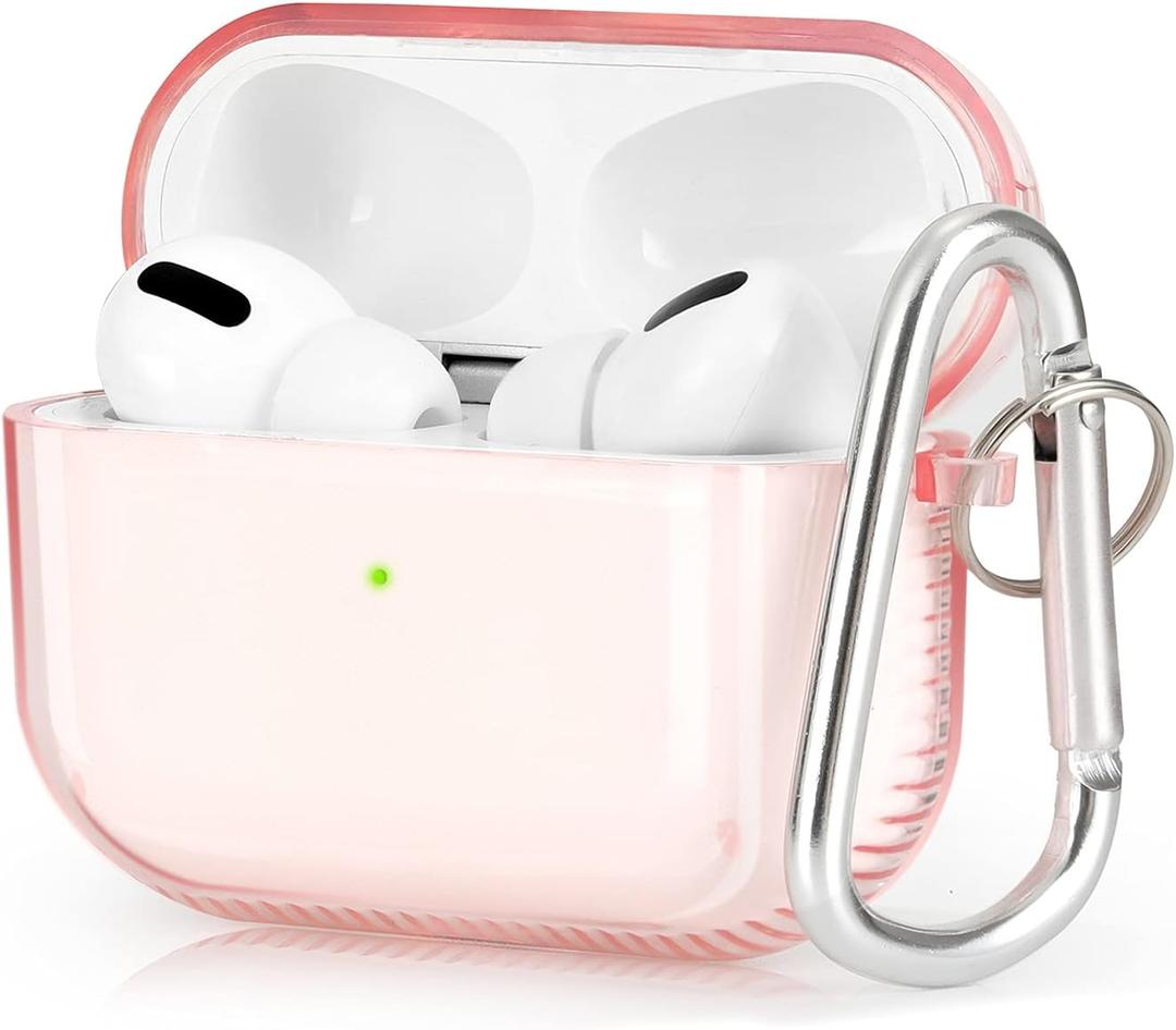 KOREDA Protective Cover Compatible with AirPods Pro & AirPods Pro 2 Case, Soft Clear Full Protective Case Shockproof Cover with Keychain Set for Airpods Pro 2nd Generation/1st Generation Case (Pink)