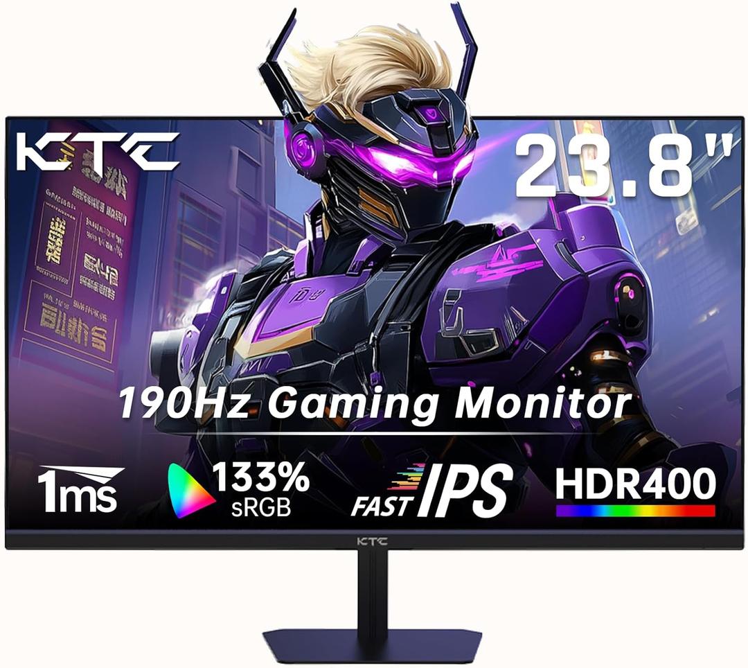 KTC 24 Inch 180Hz/190Hz Gaming Monitor, FHD PC Computer Monitor with Fast IPS Panel, HDR400, 133% sRGB, Bluelight Filter, 2 HDMI & 1 DP Port, Compatible Freesync and Wall Mountable, H24F8 (Black)