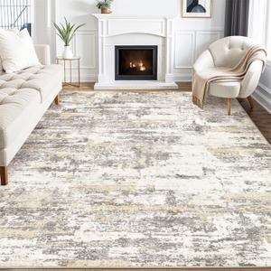 Area Rugs for Living Room: 8x10 Abstract Washable Rug Modern Neutral Large Soft Stain Resistant Non-Slip Backing Machine Table for Bedroom Dining Room Indoor Home Office Carpet - Gold Brown (8ft x 10ft Large)