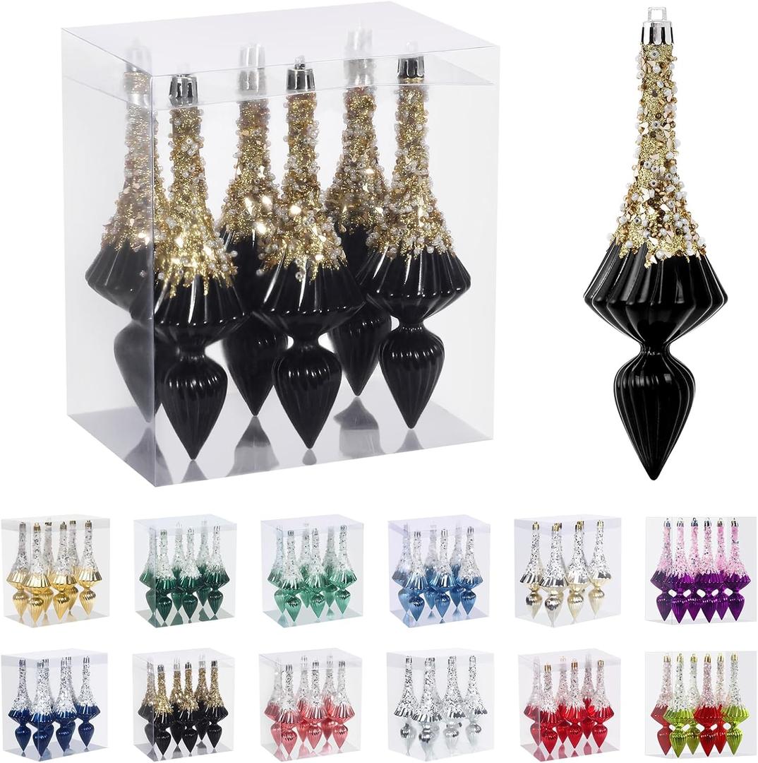 RoseCraft Christmas Ornaments Set, 6.3Inch Plastic Shatterproof Christmas Ball Hanging Ornaments for Xmas Tree Decorations, for Indoor Home Thanksgiving Halloween Party Decor - 6Pcs / Black.
