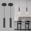 Modern Black-on-Gold Cylindrical Chandelier, 1-Light Pendant with Adjustable Cord, Matching GU10 Socket for Living Room, Bedroom and Dining Room (2 Pack) (11.8in, Black-2 Pack)