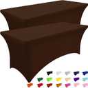 Smiry 2 Pack Spandex Table Cloth 5FT, Elastic Fitted Stretch Tablecloths, Washable and Wrinkle Free Rectangular Patio Table Cover for Outdoor, Wedding, Banquet & Parties (Coffee, 60Lx30Wx30H Inch)