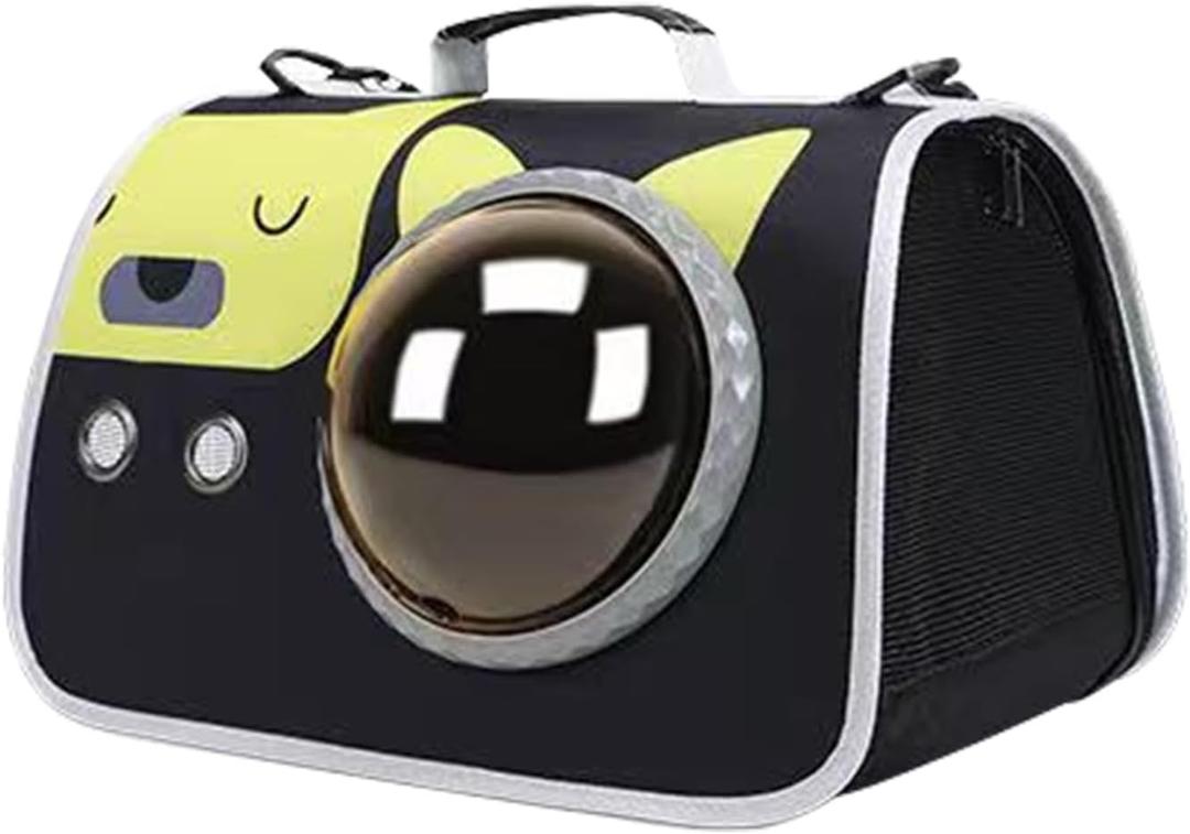 Printed Space Capsule Cat Bag, Large Capacity Crossbody Dog Bag, Universal Pet Bag for All Seasons (Black)