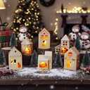 Ceramic Christmas Village Houses Porcelain Christmas Village Sets Matt Ceramic LED Lighted Xmas Town Houses Accessories Holiday Farmhouse Vintage Rustic Decor for Tabletop Mantle