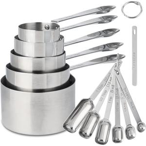 Stainless Steel Measuring Cups and Spoons Set of 12, 5 Dry Measuring Cups and 6 Measuring Spoons With Leveler for Kitchen