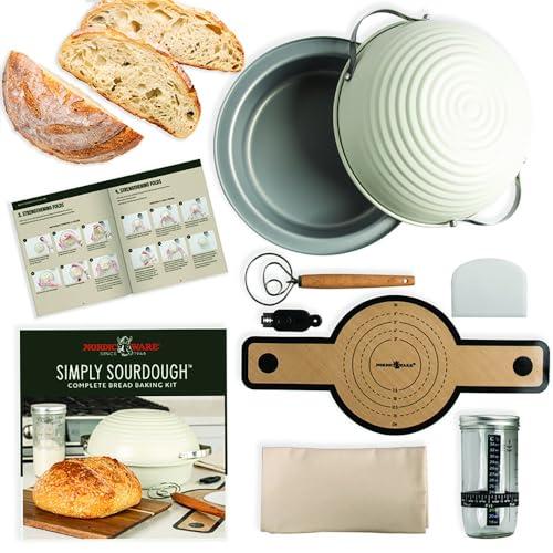 Amazon.com: Nordic Ware Simply Sourdough Complete Bread Baking Kit BAKING PAN INCLUDED, Dual use Banneton lid, 22pg Guide book w/Recipes, Danish Whisk, Starter Jar, Cutter, Lifting Mat, Scraper, Cotton Liner: Home & Kitchen