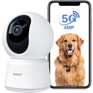 ARENTI 5G Security Camera Indoor, 4MP Pet Camera with Speaker for Dog/Cat, Baby Monitor with Phone App, Dual-Band WiFi, Auto Tracking, Super Night Vision, 2-Way Talk, Cloud & SD Card Storage (BEIGE)