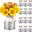 12 PCS 5.12 in Rustic Vases Metal Galvanized Milk Can with Bow Vintage Flower Bucket Suitable for Centerpiece Anniversary Wedding Birthday Party Floral Arrangement