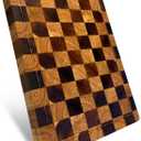 Acacia Wood Cutting Boards for Kitchen, Checkered Chopping Board with Juice Grooves & Handles, Large Butcher Block Serving Tray with NonSlip Feet, 14" 11" 1.5"
