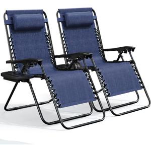Nestl Zero Gravity Chair  Patio Lounge Chair Outdoor with Pillows & Cup Holder Trays, Adjustable Steel Mesh Reclining Camping Chair, Folding Patio Lawn Chair for Deck, Beach, Yard - Blue