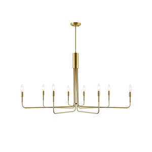 6- Light Candelabra Chandelier, Brushed Brass Finish, Contemporary Mid Century Modern Style Lighting Fixture