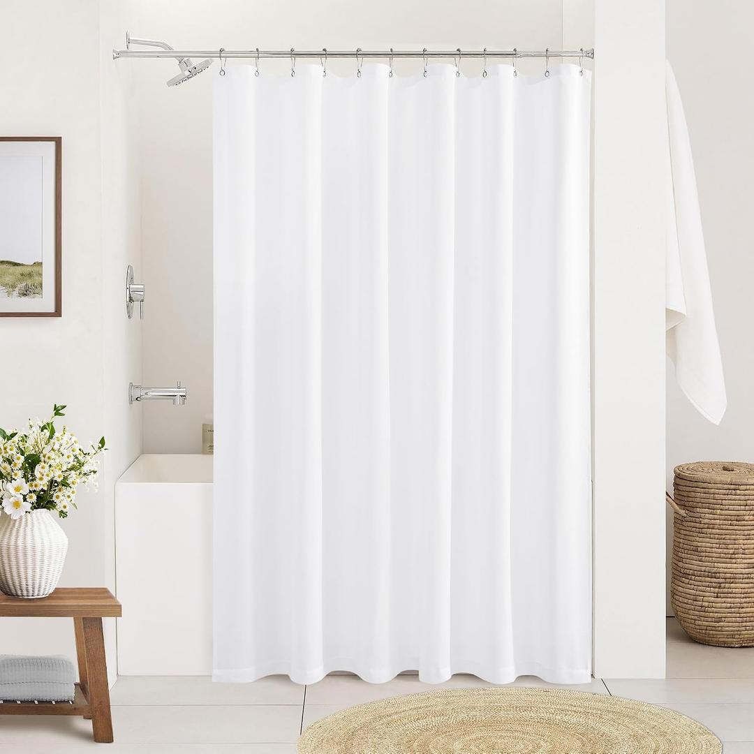 White Linen Shower Curtain for Bathroom Water Repellent 72x78 Inches | Extra Long Shower Curtains, Simple Elegant Modern Farmhouse Country, Bath Shower Curtain Set with Hooks, Textured Fabric