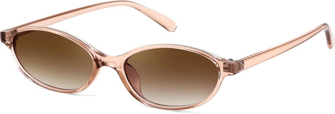 FEISEDY Retro Oval Cat Eye Sunglasses for Women 90s Narrow Lightweight Shades Y2k Trendy Sunnies B0257 (Champagne/Gradient Tea)