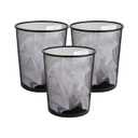 Mind Reader Mesh Trash Can, Set of 3, Waste Paper Basket, Round, Office, Metal Mesh, 11.5" L x 11.5" W x 13.75" H, Black